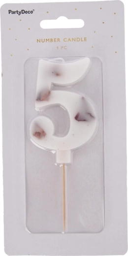 Tortna svečka cvet bela številka 5, 8 cm