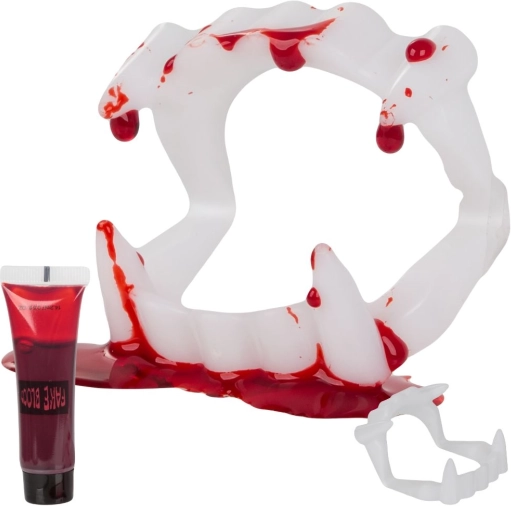 Komplet vampirskih zob z lažno krvjo za noč čarovnic