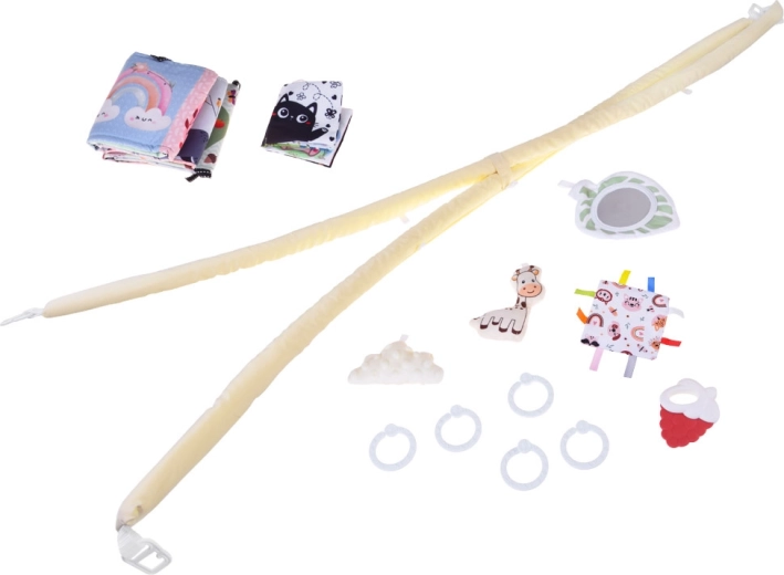 Bogat senzorični komplet: ogledalce, grizalo, šuštečka in knjižica