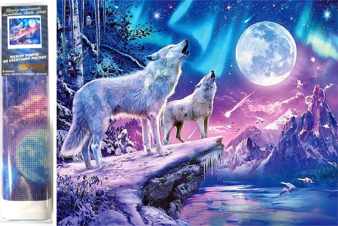 diamantno slikanje volkovi ob polni luni 30 × 40 cm
