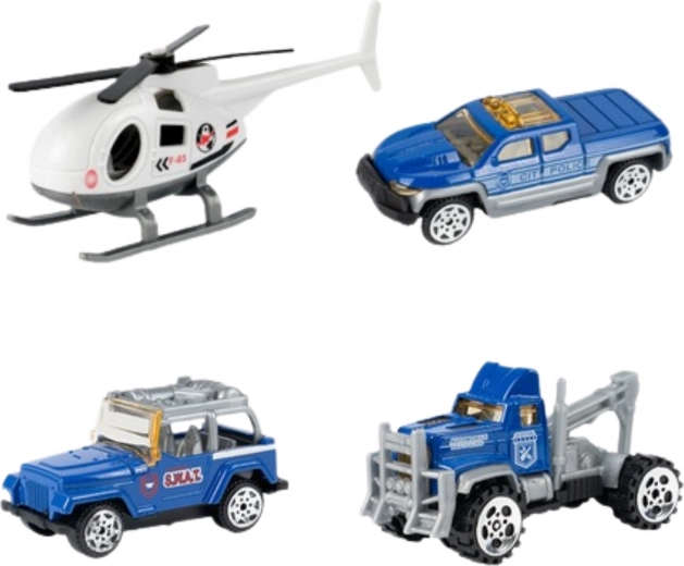 Vehicles and helicopter included