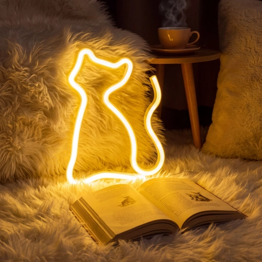 Neonska LED-svetilka v obliki mačke s toplo belo svetlobo