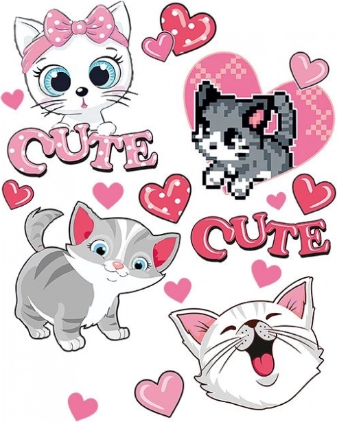 Nalepke za prenos s toploto ljubki muckčki – velik list 20 × 30 cm