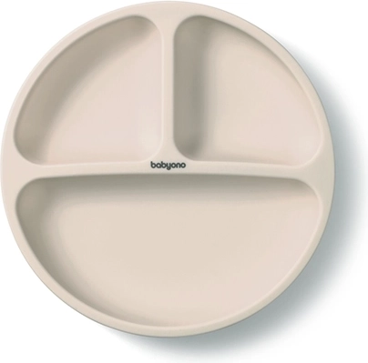 BabyOno silicone divided plate with suction cup, beige, 6m+