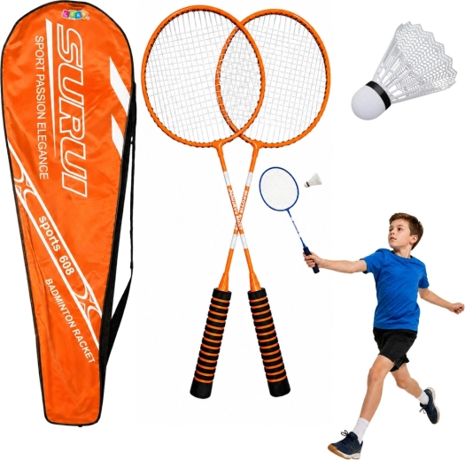 Badminton komplet z 2 loparjema, žogico in torbo – oranžen