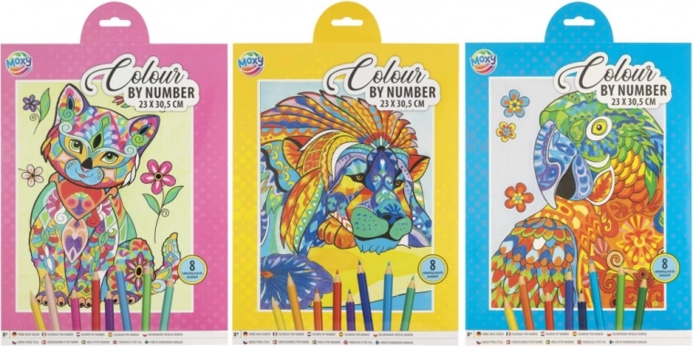 Kreativni set slikanja po številkah – lev, 23 × 30,5 cm, 8 barvic