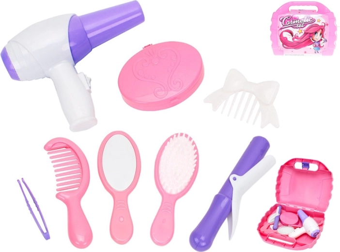 Frizerski set za otroke v kovčku – 8-delni rožnati komplet