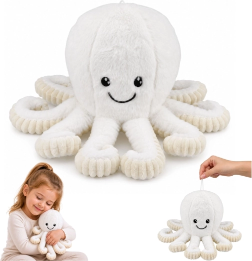 Plišasta hobotnica – ljubkovalna igrača z elastičnimi lovkami, bela 30 cm