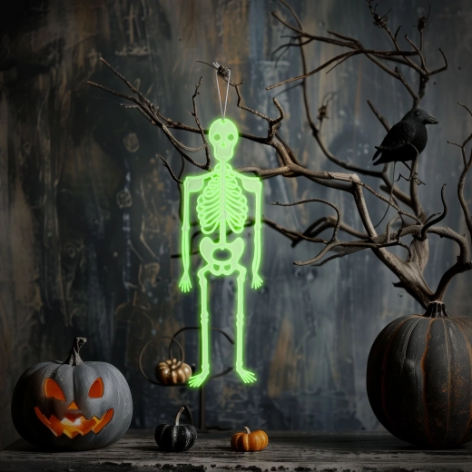 Halloweenska fosforescentna viseča dekoracija okostje, 32 × 11 cm
