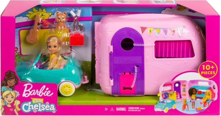 Barbie Chelsea kamp prikolica s punčko in kužkom