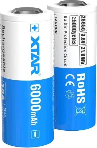 XTAR Li-ion akumulator 26650 6000 mAh 3,6 V z zaščito – 1 kos