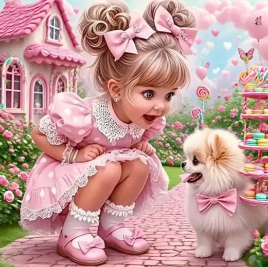 Norimpex diamond painting girl in pink with a dog 30 × 40 cm