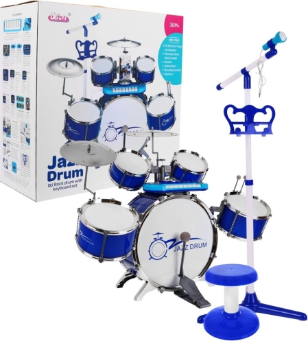 Otroški glasbeni set z bobni, klaviaturami in mikrofonom 3+ – Modra
