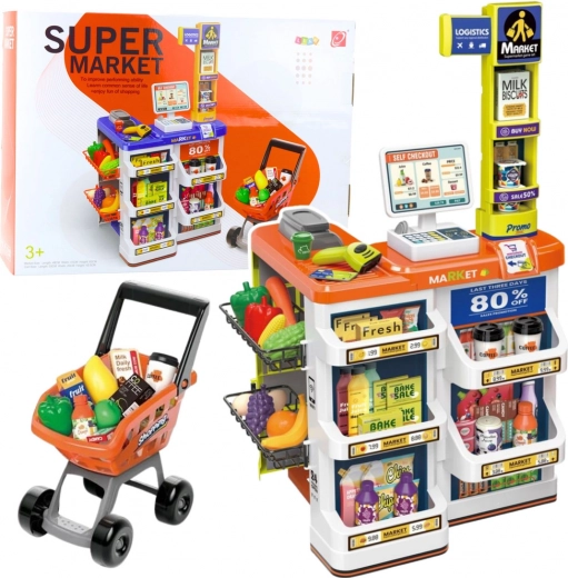 Otroška trgovina z blagajno in vozičkom – komplet supermarket 60 delov