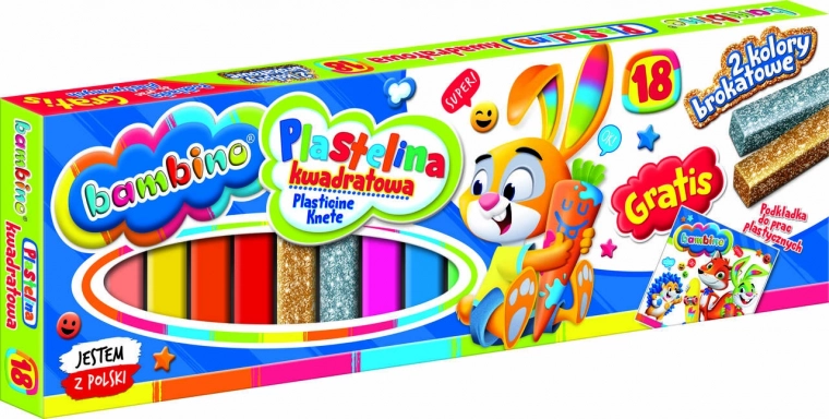 Kvadratna plastelina BAMBINO, 18 barv