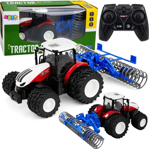 RC traktor s priklopnim kmetijskim valjarjem 1:24, rdeč, z lučmi