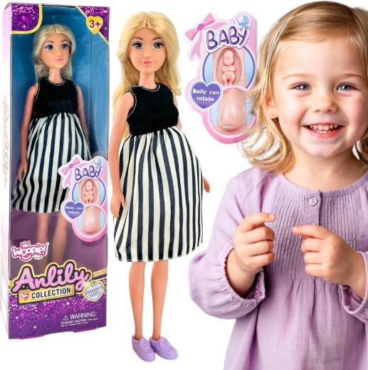 Woopie Royal noseča lutka Lily v črno-beli črtasti obleki
