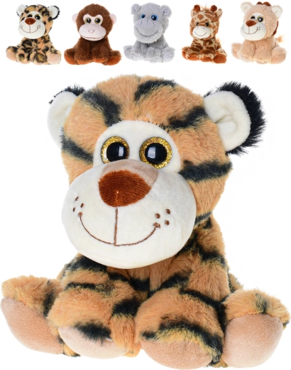 Plush sitting safari animal 14 cm with glittery eyes - 1 piece
