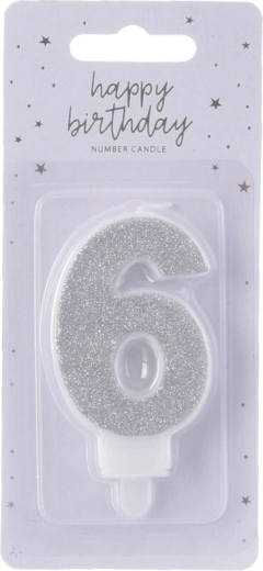Srebrna tortna svečka številka 6, 7 cm