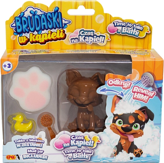 Kuža za kopel z blatkom – Corgi belo‑rumen, večkrat pralna igrača