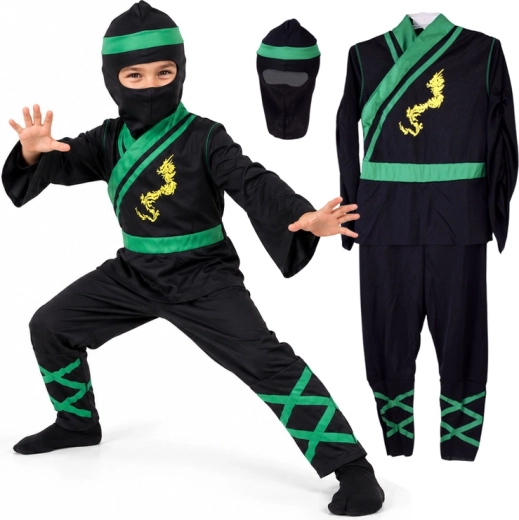 Otroški kostum ninja z zelenimi detajli, velikost M
