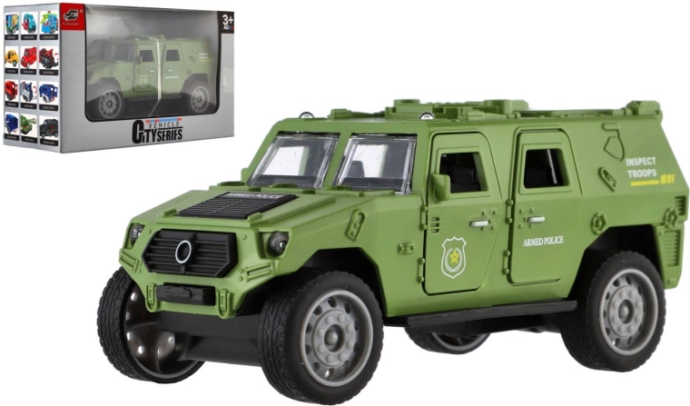 Military plastic car 13 cm with friction drive in gift box