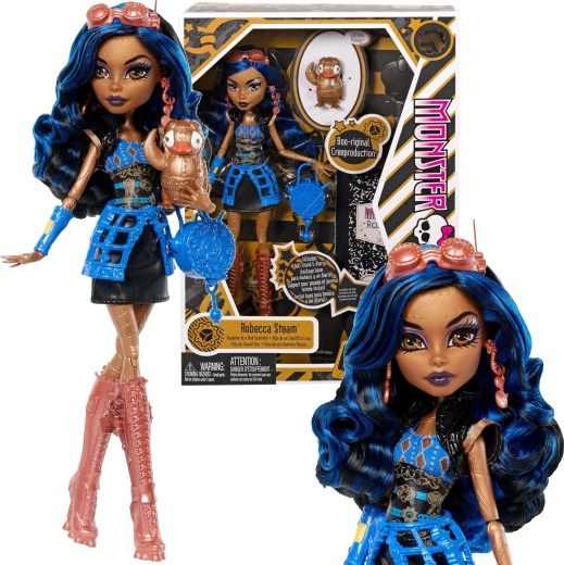 Monster High punčka Robecca Steam 26 cm Creeproduction z dodatki in ljubljenčkom Captain Penny