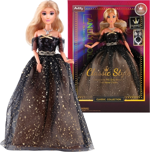 Modna punčka v večerni obleki – dolga črna