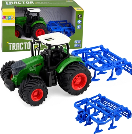 Kmetijski traktor s priključnim kultivatorjem 1:24, zelen