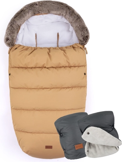PETITE&MARS zimska vreča 4v1 Comfy elegant caramel + rokavnik Jasie charcoal grey