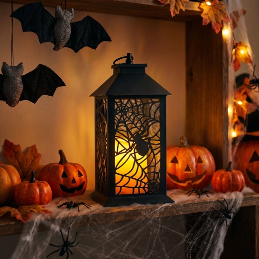 Halloweenska utripajoča LED-svetilka s pajkom na baterije