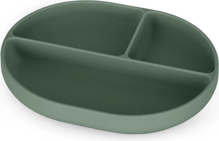Silikonski ovalni deljeni krožnik s priseskom Petite&Mars Take&Match misty green