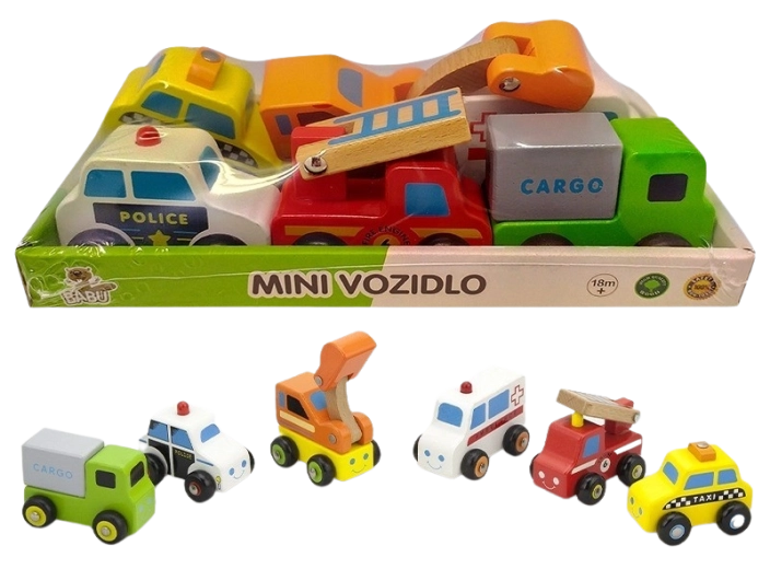 Babu mini lesena vozila – set 6 kosov