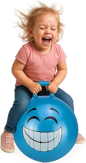 Skakalna žoga z ročajem HoppyDoo Smile modra 45 cm s tlačilko