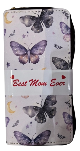 Rožnata ženska denarnica Pink z motivom metuljev in lune