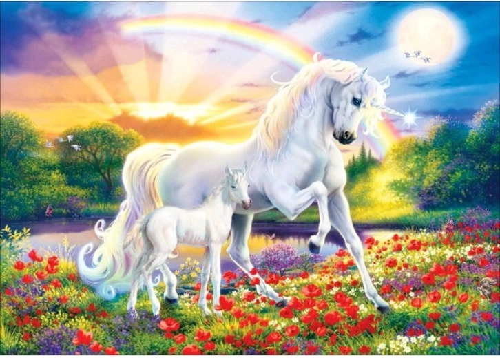Diamantno vezenje (diamond painting) – dva samoroga 40 × 30 cm
