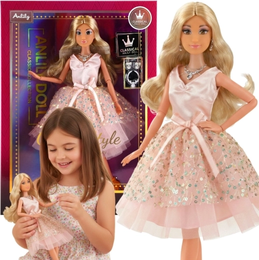 Lutka Woopie Royal Lily z dolgimi blond lasmi v rožnati obleki, 30 cm