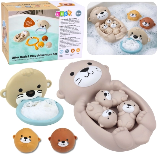 Komplet kopalnih igrač – družinica vidric s košarico in žogicami, 7 delov