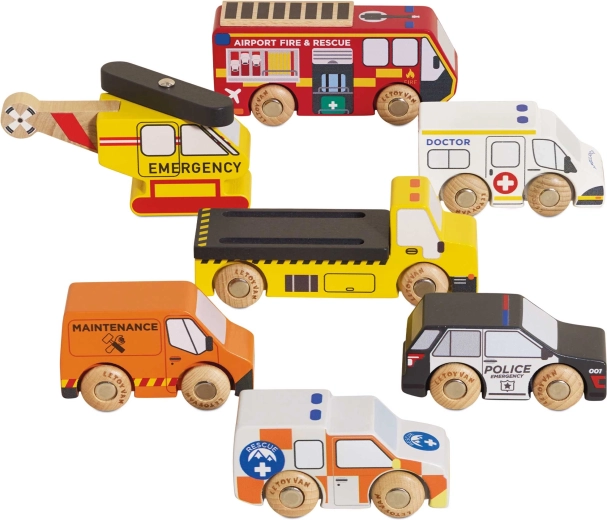 Le Toy Van wooden rescue vehicles set with helicopter