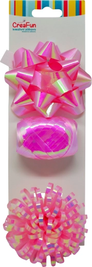 Darilni komplet rožnat z mavričnim sijajem – trak 10 m in 2 pentlji