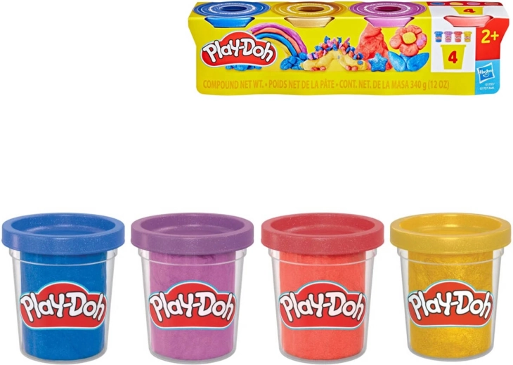 Play-Doh kovinski plastelin s konfeti, 4 lončki