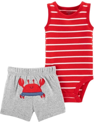 Carter’s poletni komplet za dečke – bodi brez rokavov in kratke hlače Red Stripe Crab, vel. 56