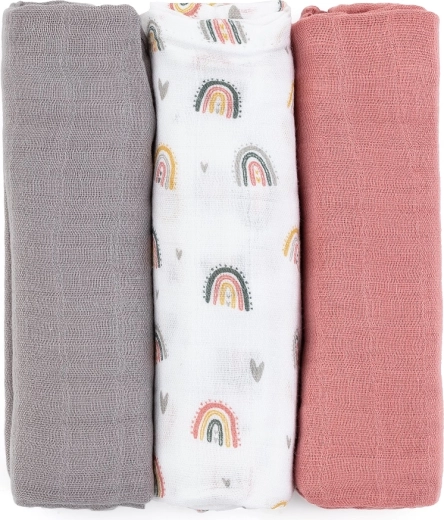 Petite&Mars bambusove muslinske plenice Moussy rose rainbows 3 kos 68 × 68 cm