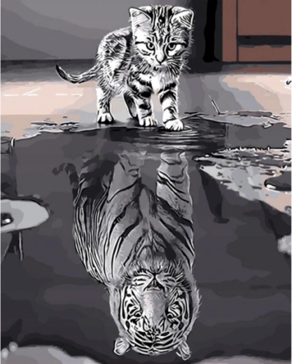 Diamantno vezenje (diamond painting) zrcalni odsev – mucek in tiger - 1 kos