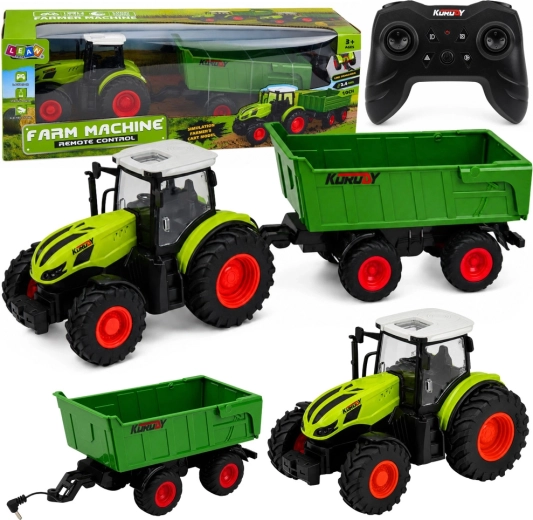 RC kmetijski traktor s prekucno prikolico 1:24 z LED lučmi