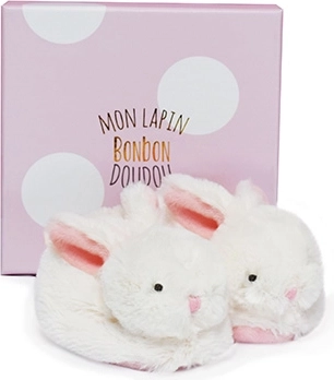 Doudou komplet roza copatkov z ropotuljicami Zajček za dojenčke 0-6 mesecev