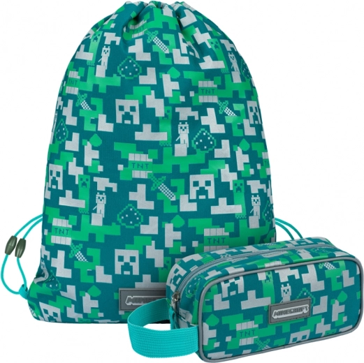 Šolski set MINECRAFT Silver Creeper – peresnica in vreča za copate