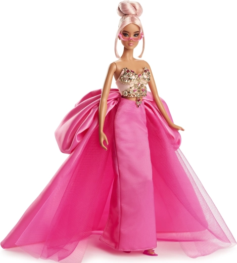 Rožnata obleka z dolgo vlečko