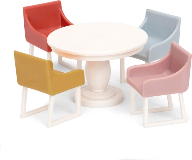 Jedilni set za hišico za punčke Lundby Basic – okrogla miza in 4 stoli