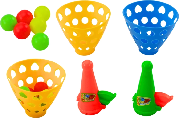 Spretnostna igra s košaricami za žogice in izstreljevalnikom, 2 košarici in 6 žogic